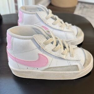 Nike Kids White High-Top Sneakers with Pink Swoosh
